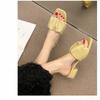 Fashion 2025 Summer New style Sexy Square Head Pleated Simple Versatile Large size Women Slippers Fashion Comfort High Heels for Women's