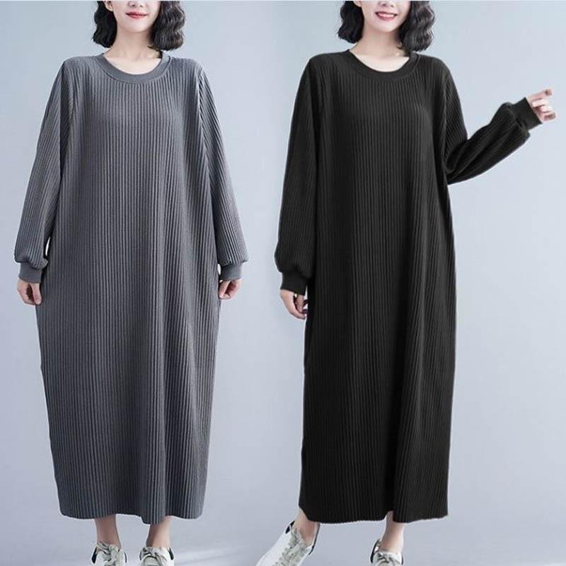 Dress for Woman Cotton Plus Size Loose Stretch Casual Solid Color Soft Long Sleeve Dresses