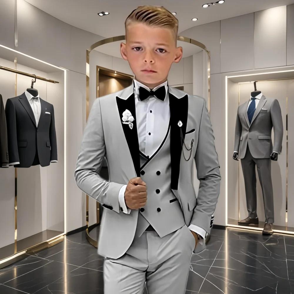 Solid Boys Suit Jacket Pants Vest Set Peak Lapel Blazer Wedding Tuxedos for Kids Formal Party Stage Dress Formal Child Suits