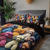 Colorful Teddy Dog Toy Animal Quilt Cover Set 1 Quilt Cover+2 Pillowcases High-Definition Printing For Home And Dormitory