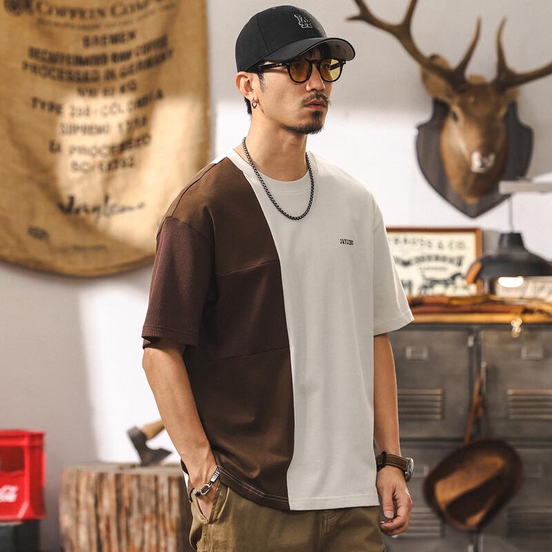 JieLeNuo Men's American Style Color Block Short Sleeve Cotton T-Shirt