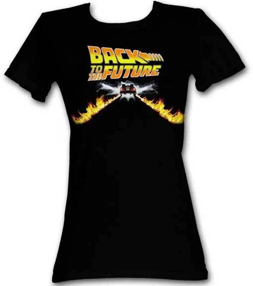 Back To The Future Movie Delorean Flames Womans Fitted T Shirt XL