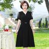 Women's Elegant V-neck Midi Dress Solid Color Short Sleeve A-line Casual Dress for Middle Aged