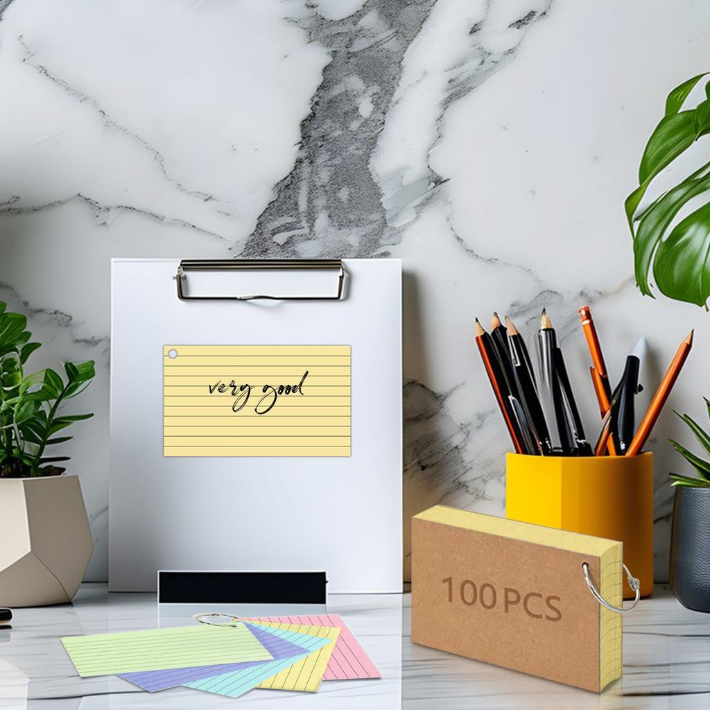 Lined Colored Index Cards Memo Pad Blank Flashcards Notepad Pre Hole PUnched Office Supplies Portable Pocket Notebooks Learning