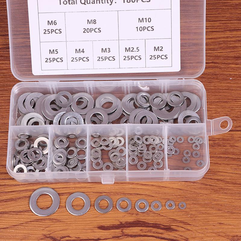 180Pcs Stainless Steel Sealing Solid Gasket Washer M2 M2.5 M3 M4 M5 M6 M8 M10 Sump Plug Oil For General Repair Seal Ring Set