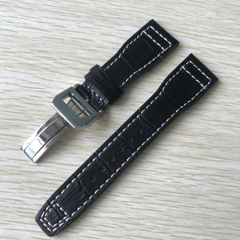 22 mm hnědočerná s bílými stehy Řemínek k hodinkám z pravé kůže Nahradit za náramek s řemínkem na hodinky IWC Big Pilot Deployant