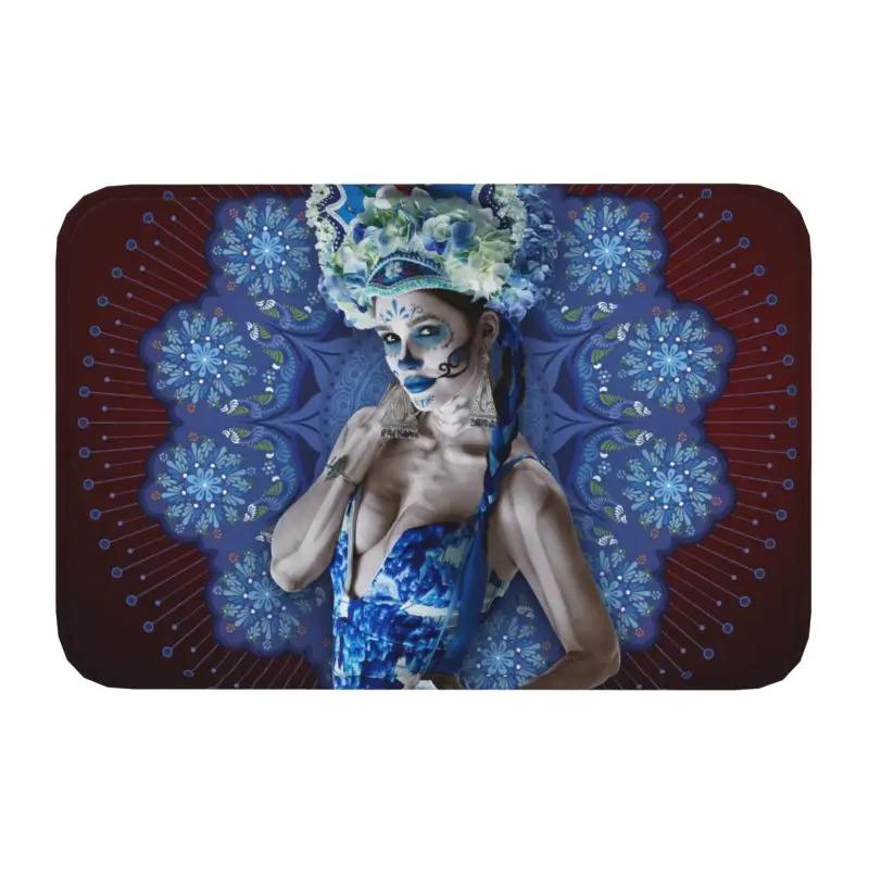 

Halloween Catrina Sugar Skull Front Door Floor Entrance Mats Outdoor Day Of The Dead Mexican Lady Doormat Bedroom Carpet Rug 40x60cm