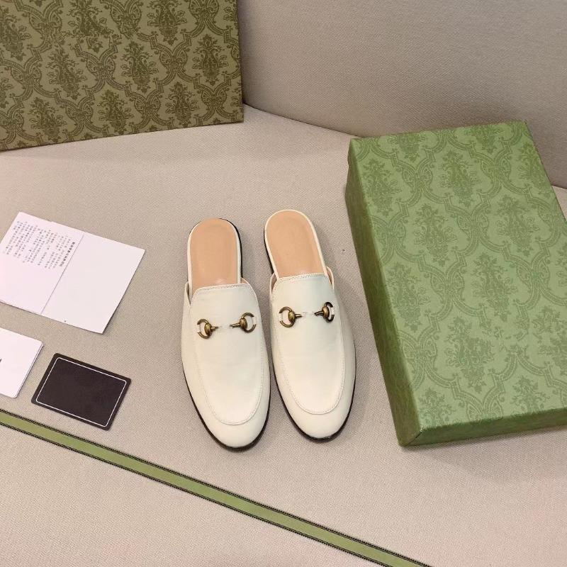 Horse Title Buckle G Home Bag Head Half Slippers Women's Summer Leather Flat Bottom Wear Lazy Muller Shoes Soft Sole Large Size 41-43