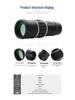 Télescope monoculaire haute puissance 16X52 pour faible luminosité pour photographie mobile, utilisation extérieure portable