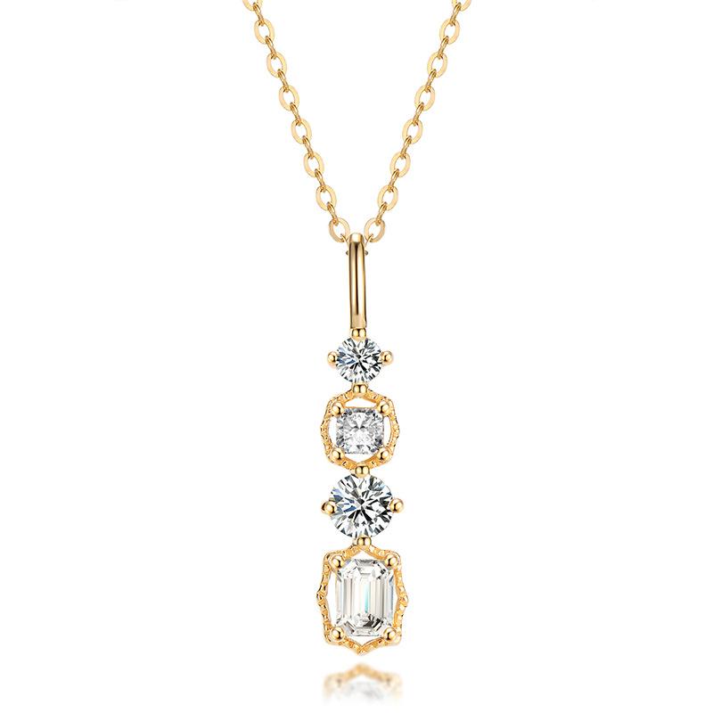 925 Sterling Silver Japanese Square Bar Crystal Pendant 14k Gold Plating Necklace Women Light Luxury Temperament Wedding Jewelry