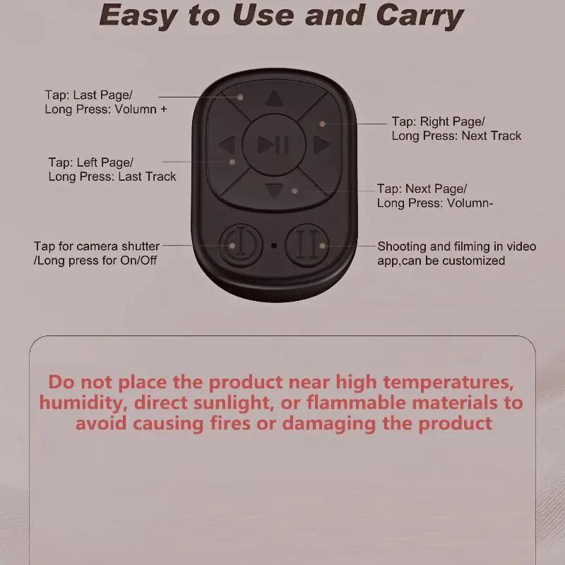 Multifunctional Ring Remote Control, Wireless Rechargeable Bluetooth Page-Turning Ring, Camera Shutter for Short Videos