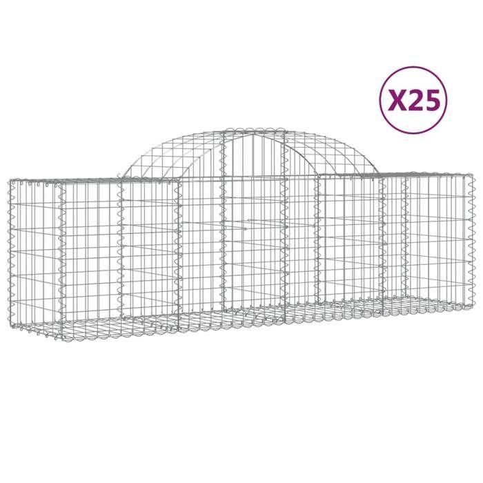 VidaXL Paniers à gabions arqués 25 pcs 200x50x60/80 cm fer galvanisé, gabion, cage de gabion, panier de mur de gabion, mur 3146294