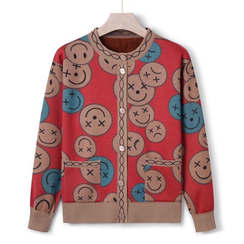 Middle-aged and Elderly Mothers Casual Knitted Sweater Jacket Female Grandma Autumn and Winter Sweater Plush Thickened Top