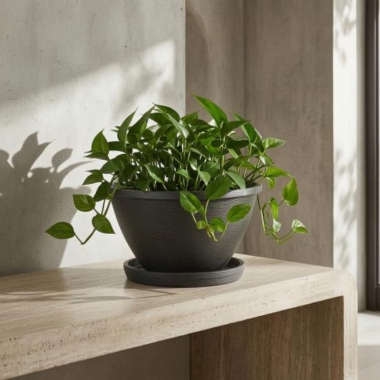 Resin Planter for Home Decor Flower Planters, Vintage Plant Pot with Drainage Hole & Saucer, Lightweight Large Flowerpot Indoor Outdoor, Retro