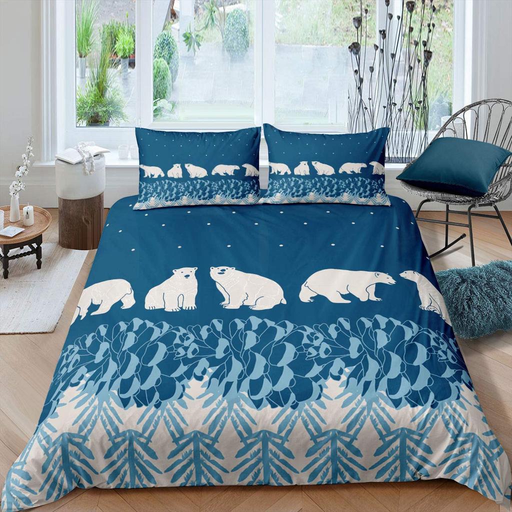 Polar Bear Duvet Cover King Queen 3D Lovely White Arctic Animal Bedding Set For Kids Teens Adult Wildlife Quilt Cover Pillowcase