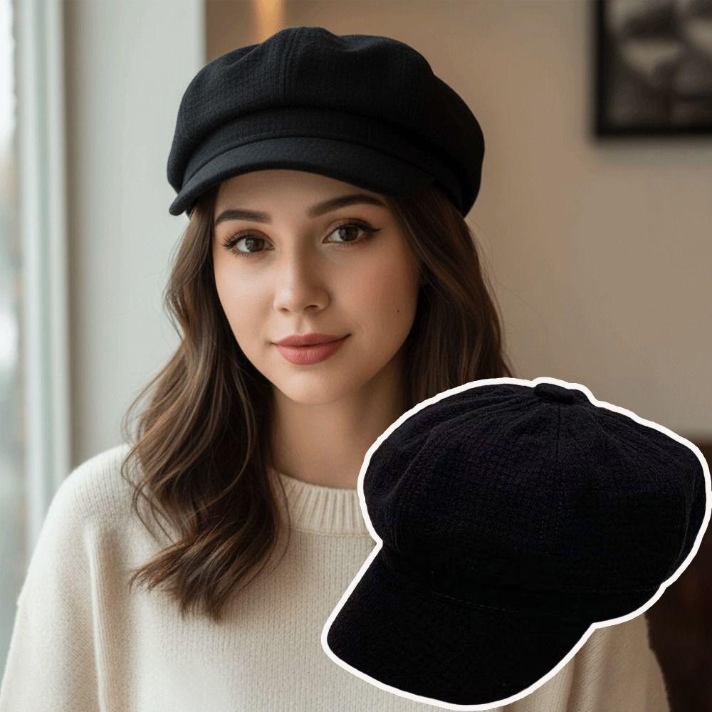Vintage Octagonal Women Berets Winter Accessories Soft Fabric Visors Cap Retro Bonnets Hats Autumn Winter