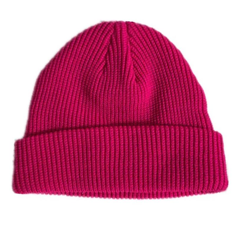 Unisex Autumn Winter Ribbed Knitted Hat Soft Cuffed Short Melon Cap Men Women Navy Style Beanie Hat