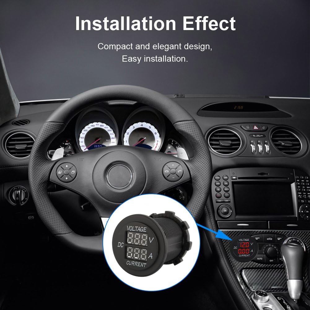 Dual LED Voltmeter Ammeter, DC 12-24V 2-in-1 Dual LED Digital Multimeter Amp Voltage Meter for Car Pickup RV Truck ATV