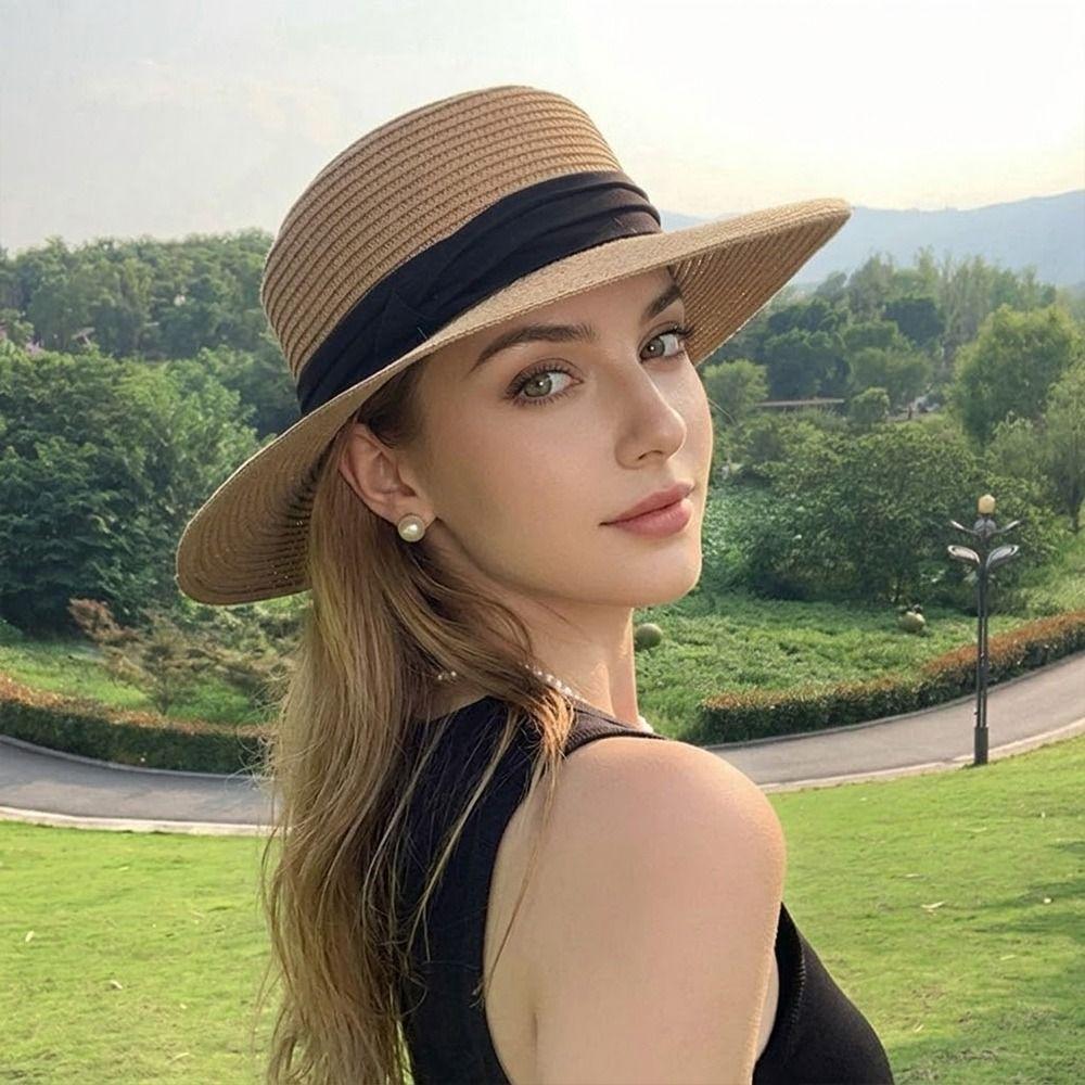 UV Protection Sun Hats Wide Brim Beach Hats French Elegant Holiday Straw Hat