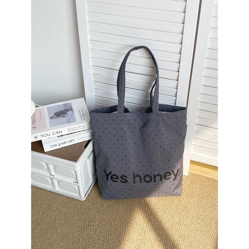 

Korean Style Polka Dot Single Shoulder Bag, Chic Mother and Baby Canvas Tote, Cute Daily Commuter Handbag сірий колір