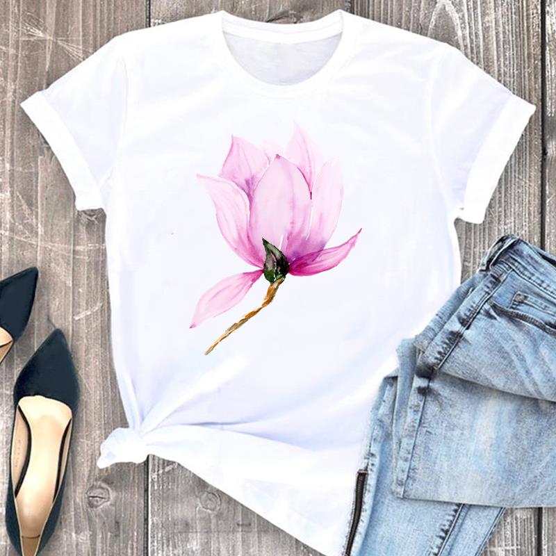 European size Tee Top Women T Shirt Woman Female Flower Trend 90s Lovely Cute Short Sleeve Clothing Print Fashion Graphic T-shirts