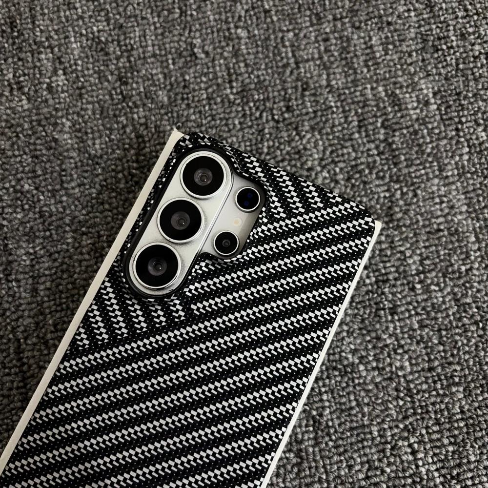 Business Carbon Fiber Kevlar Pattern Phone Case For Samsung S26 Ultra S25 S24 S23 S26 Plus Magnetic For Magsafe Hard PC Cover