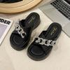Thick-bottomed cool slippers for women's outer wear 2025 summer new high-value metal chain soft bottom cross with high-heeled slippers for women