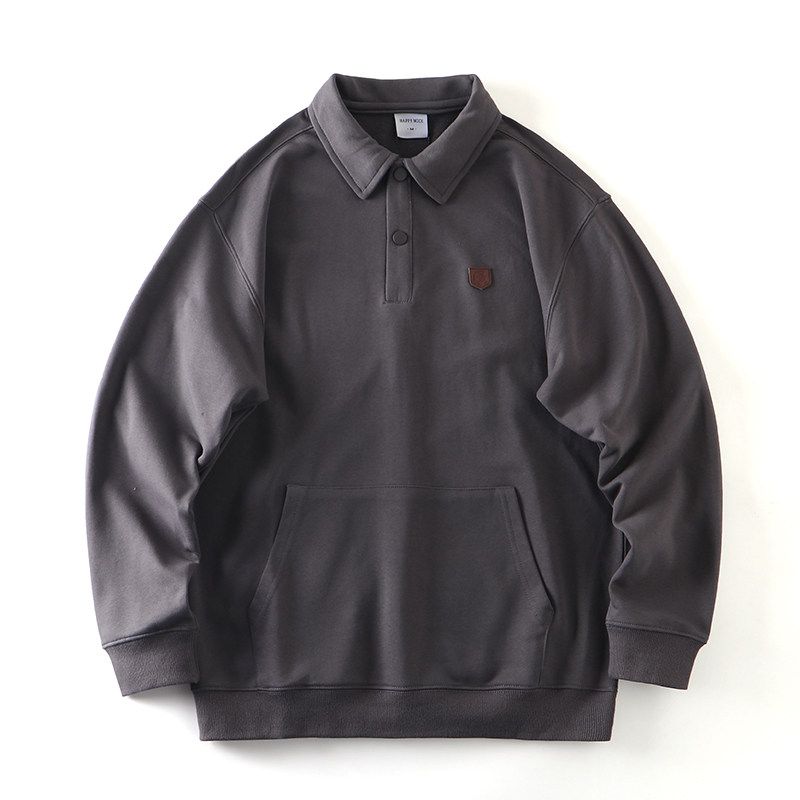 American Retro Heavy Weight Stiff Heavy Weight Pure Cotton 520G Lapel Polo Sweatshirt Men s Autumn and Winter Foreign Trade Men s Clothing Outwear Dark gray XL