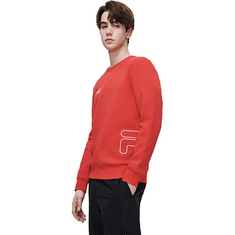 Fila Letter Logo Print Round Neck Sports Knit Pullover Sweatshirt Men Sweatshirt Deep-Red F11M319202F-RD