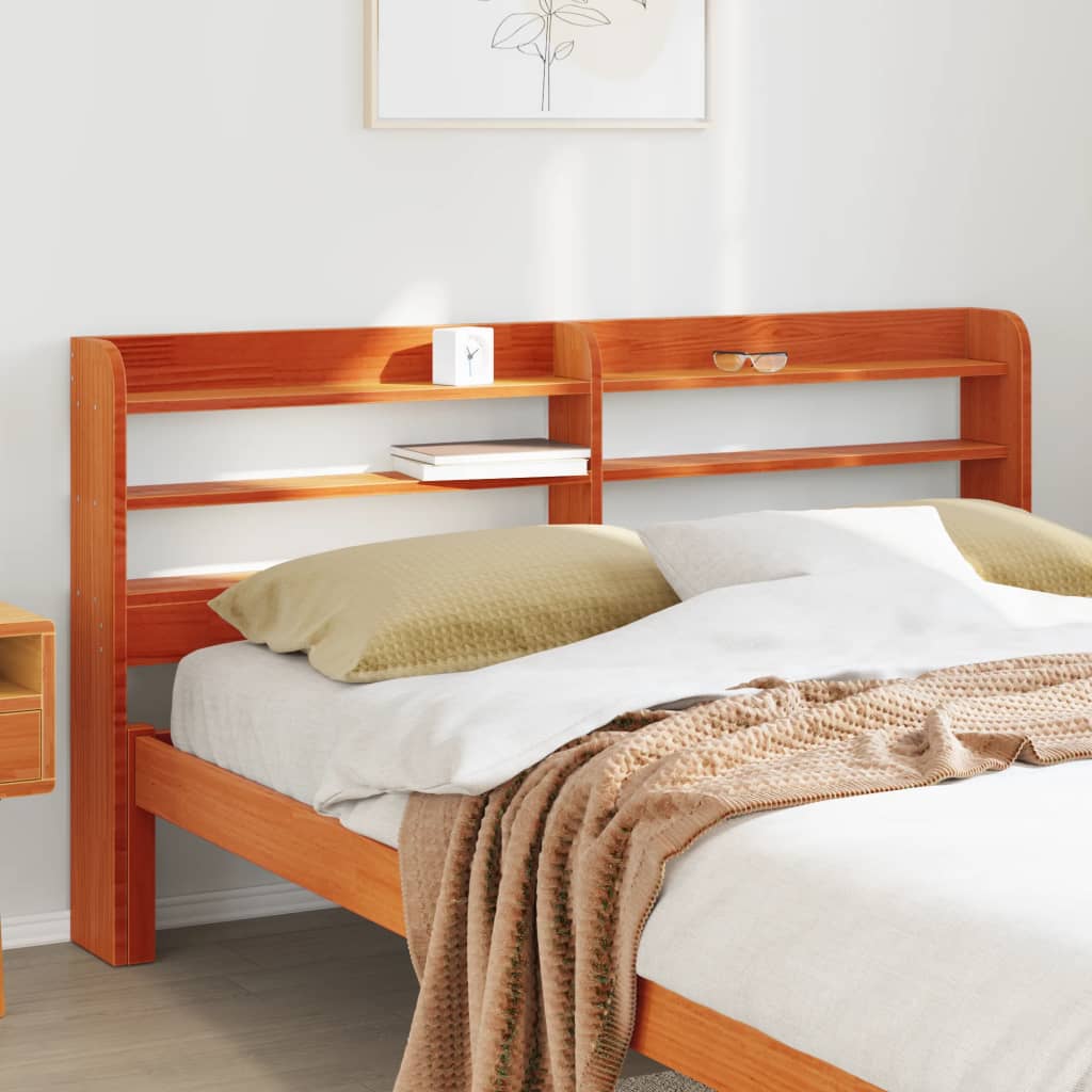 Headboard with Shelves Wax Brown 150 Cm Solid Pine Wood