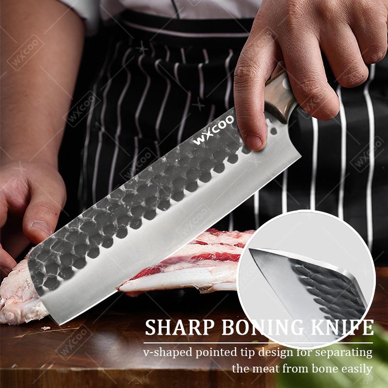 WXCOO Multifunctional Kitchen Knife Chef Knife for BBQ Cooking Meat Cleaver Butcher Knife Fruit Slicing Wooden Handle