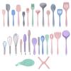 Silicone Kitchen Utensils Set: Ladle, Spatula, Scraper, Turner, Oil & Basting Brushes, Whisk, Tongs