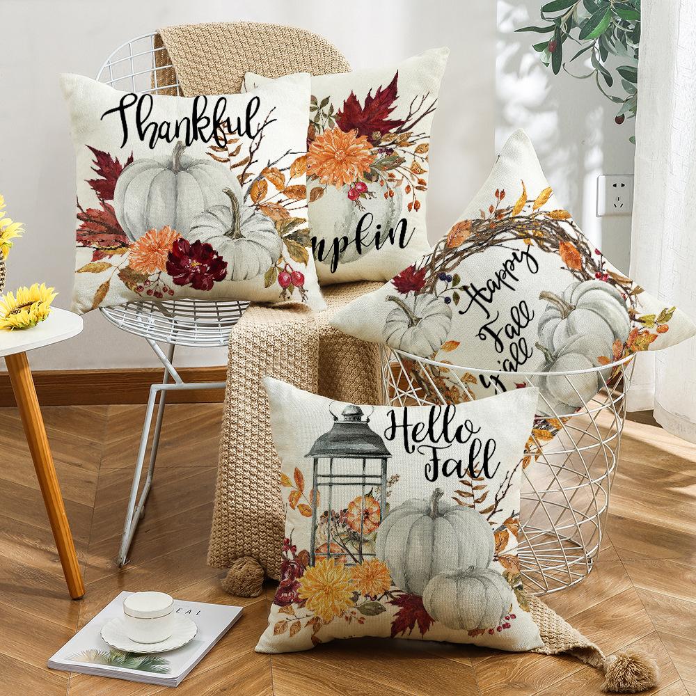 New Autumn Thanksgiving Throw Pillow Cover Pumpkin Garland Home Decor Supplies Linen Throw Pillow Cover