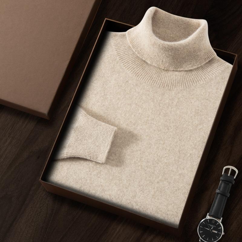 New cashmere sweater men's semi-turtleneck pure cashmere sweater men's loose bottoming cashmere knitted sweater