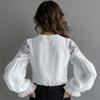 Ladies' Casual Lace Patchwork Bubble Sleeve Pleated Shirt Top