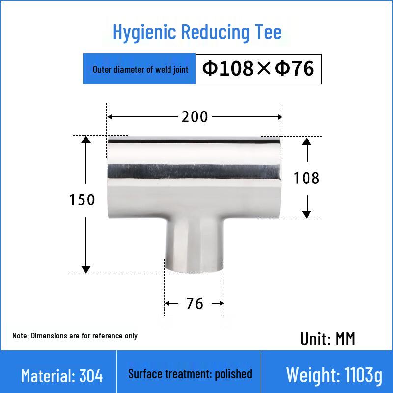 304 Stainless Steel Sanitary Reducing Tee