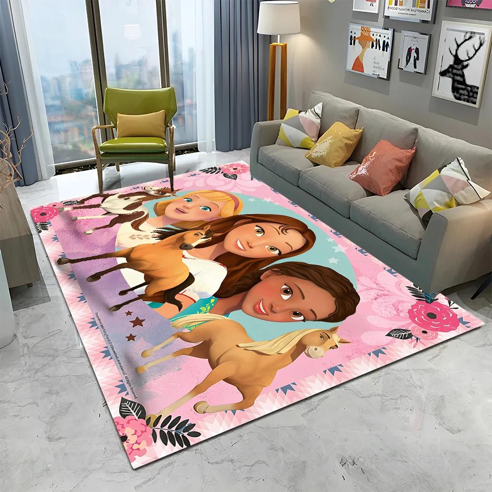 Cartoon Spirit Riding Free Horses 3D Carpet Rug for Home Living Room Bedroom Sofa Doormat Decor,kid  Area Rug Non-slip Floor Mat
