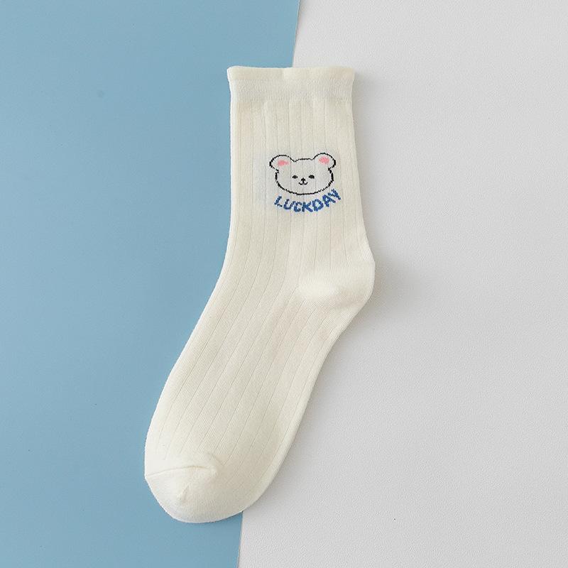 Damen Frühling und Herbst Neue Karierte Blaue Bären Atmungsaktive Röhren Baumwollsocken