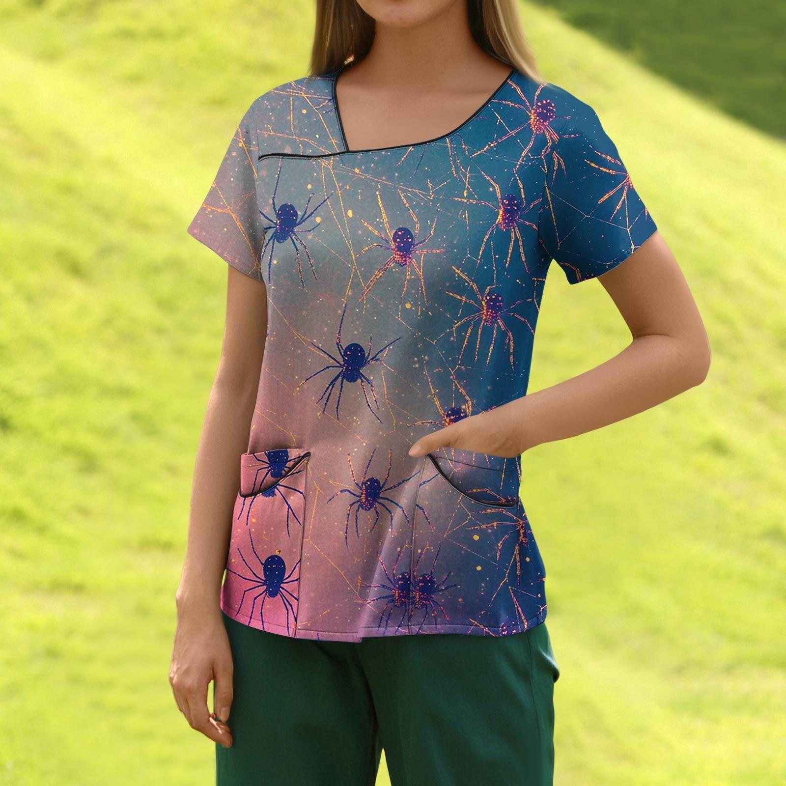 

Женская модная полосатая рабочая одежда с градиентным принтом и короткими рукавами с верхом с двойными карманами XXXXXL синий