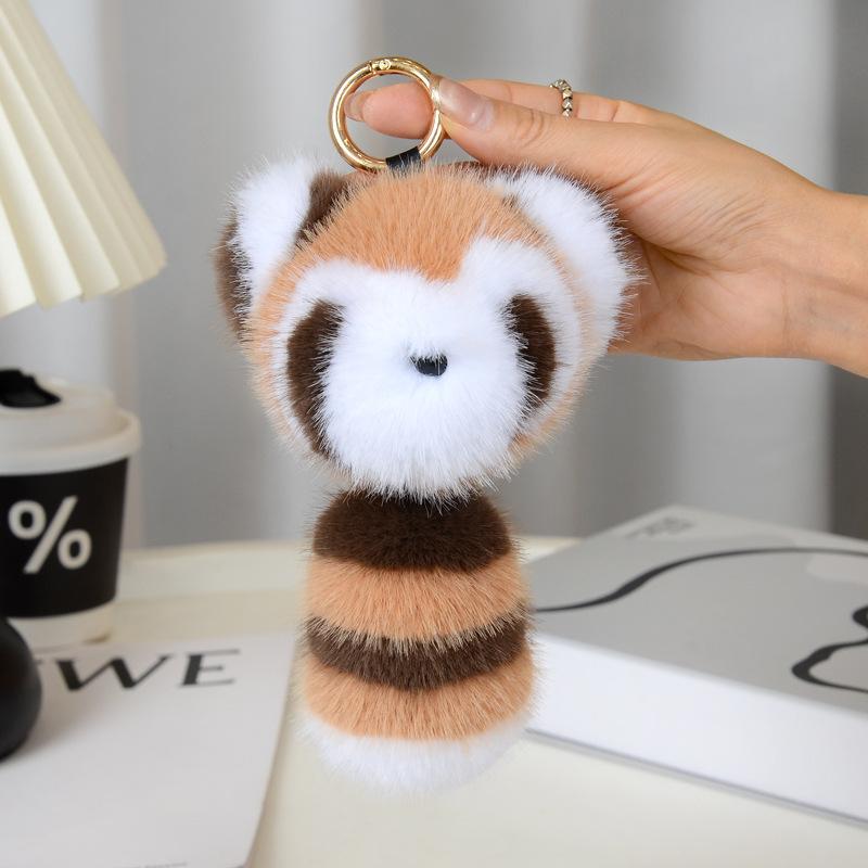 Cute Little Raccoon Imitation Mink Fur Car Keychain Pendant Ins Plush Toy Doll Backpack Hanging Gift