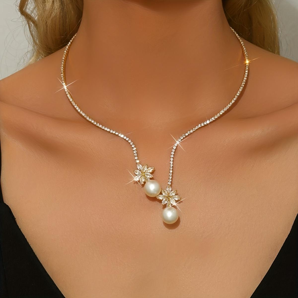 1PC Ladies Fashion Luxury Pearl Diamond Necklace Bridal Engagement Anniversary Jewelry Gift золотой