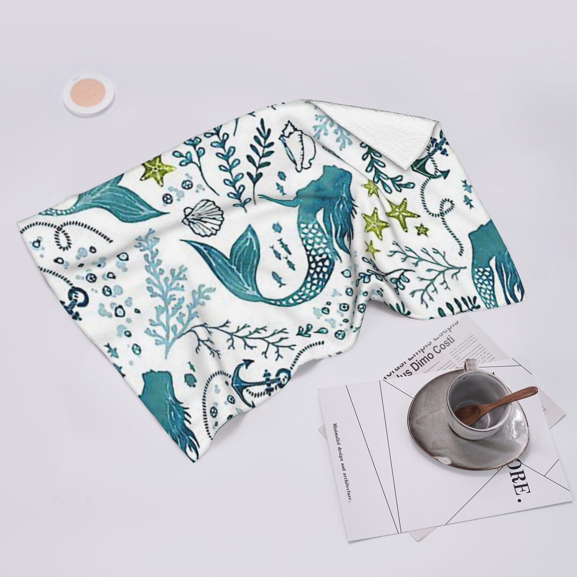 Lang Pattong Light Mermaid Ocean Soft Face Towel Quick Dry Pool Bath Cotton Towels Absorbent