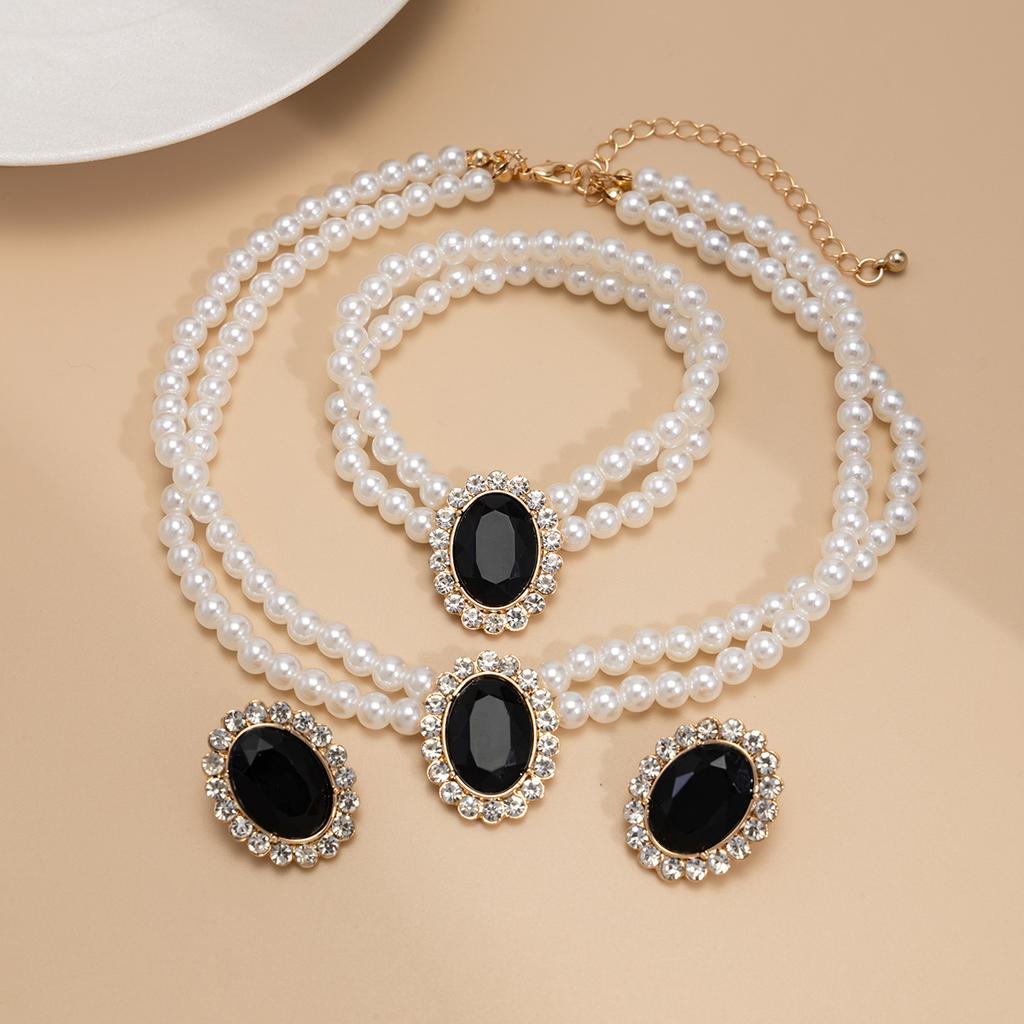 3Pcs/set French Elegant Elegant Multi Layer Imitation Pearl Jewelry Set 2025 Summer Party Wedding Gift Beaded Choker Necklace Earrings Sets for Women