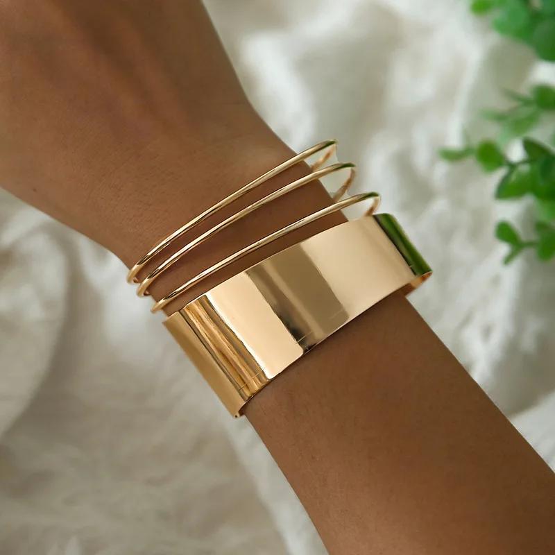 Pulseras Punk Style Gold Color Alloy Cuff Bracelets For Women Vintage Geometric Metal Bangles for Women Dorado Bangle Jewelry