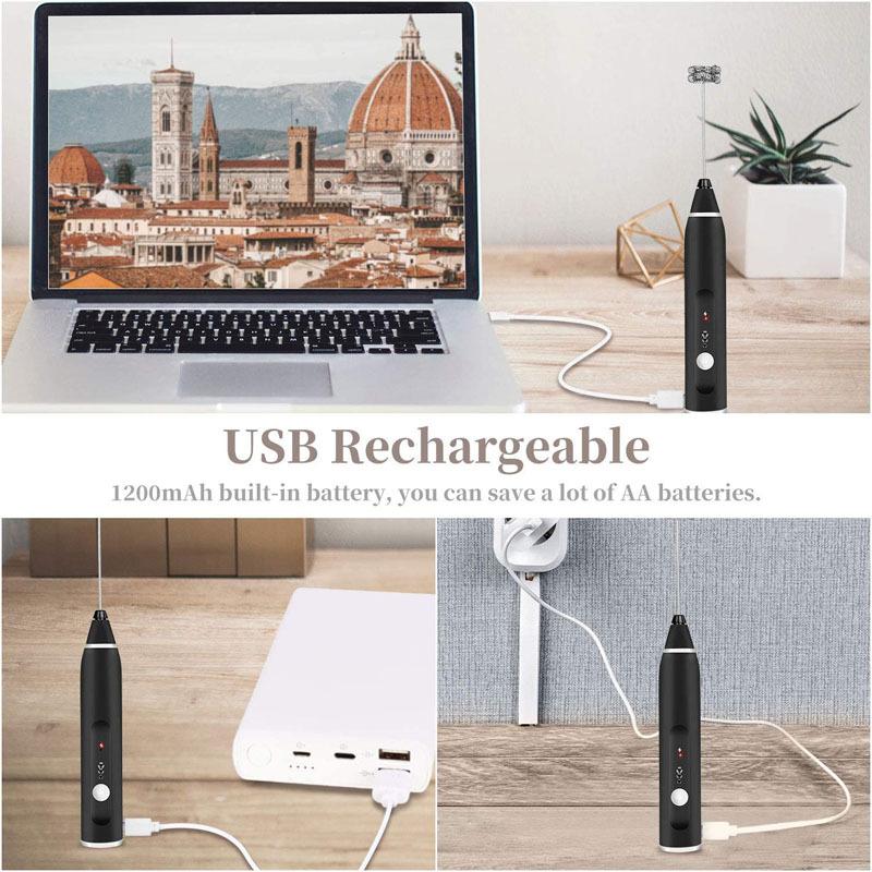 Mousseurs à lait sans fil Mélangeur à main électrique avec mini-cafetière électrique USB Mélangeur à fouet pour café Cappuccino Crème