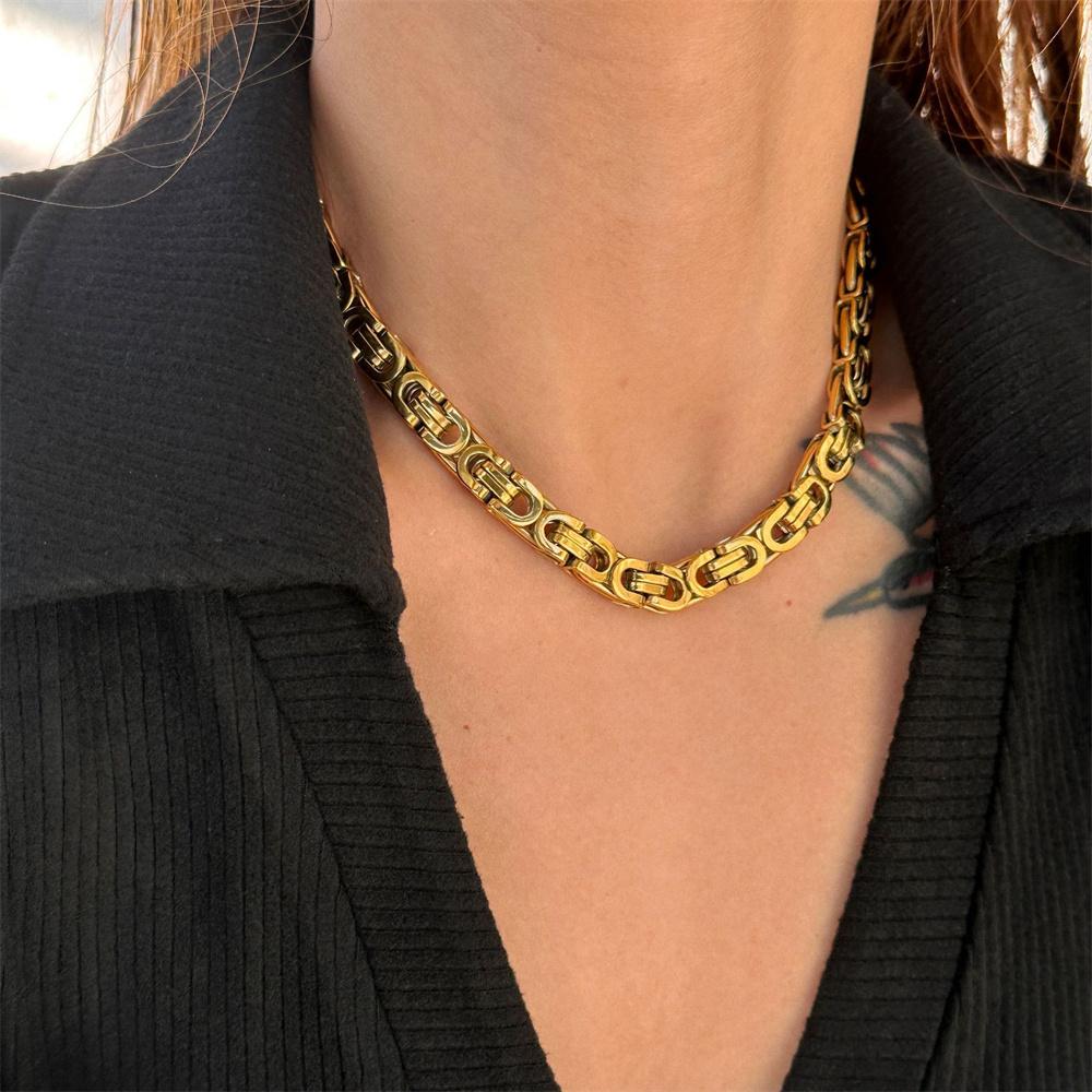 Vintage Flat Byzantine Link Chain Necklaces Male 8mm Gold Silver Color Stainless Steel Chain for Men Women Punk Jewelry GIft