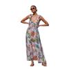 Women's Boho Floral Beach Dress Sleeveless Summer Deep V  Neck Maxi Dress Casual Smocked Flowy A-Line  Sundress Party Long Dresses for Women