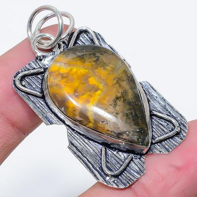Natural Bumblebee Jasper Gemstone 925 Sterling Silver Pendant 1.97" J6E81