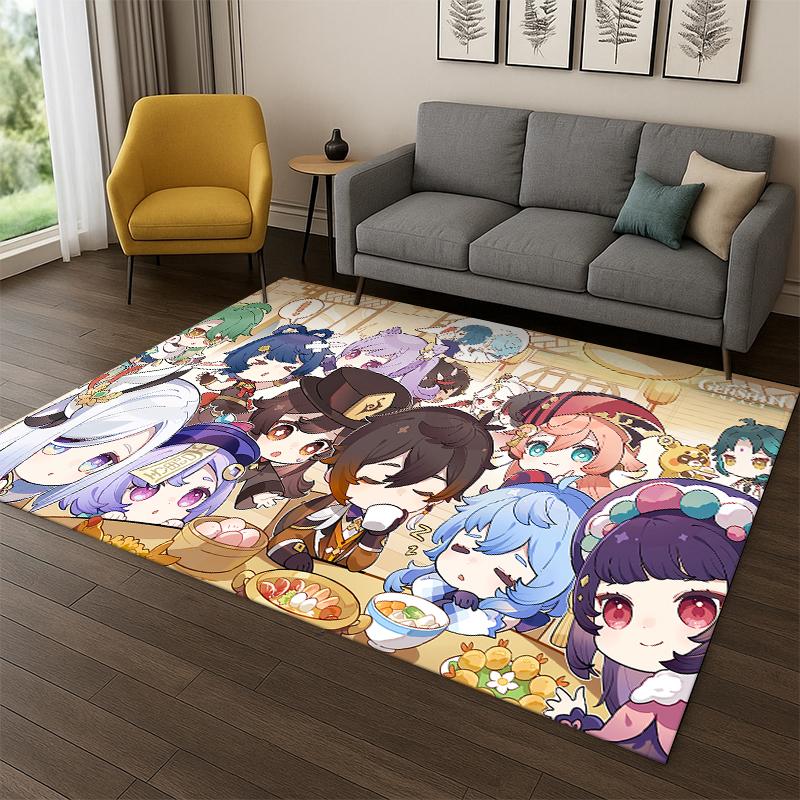 New Genshin Impact Cartoon Game Carpet Rug for Bedroom Living Room Sofa Playroom Doormat Home Decor,Kid Area Rug Non-slip Gift