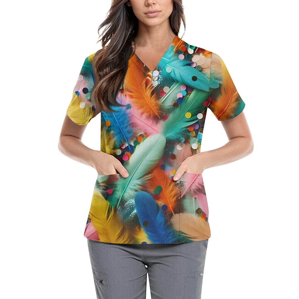 Women's  Carnival Themed Outfit Party Mask Pattern Caregiver Top